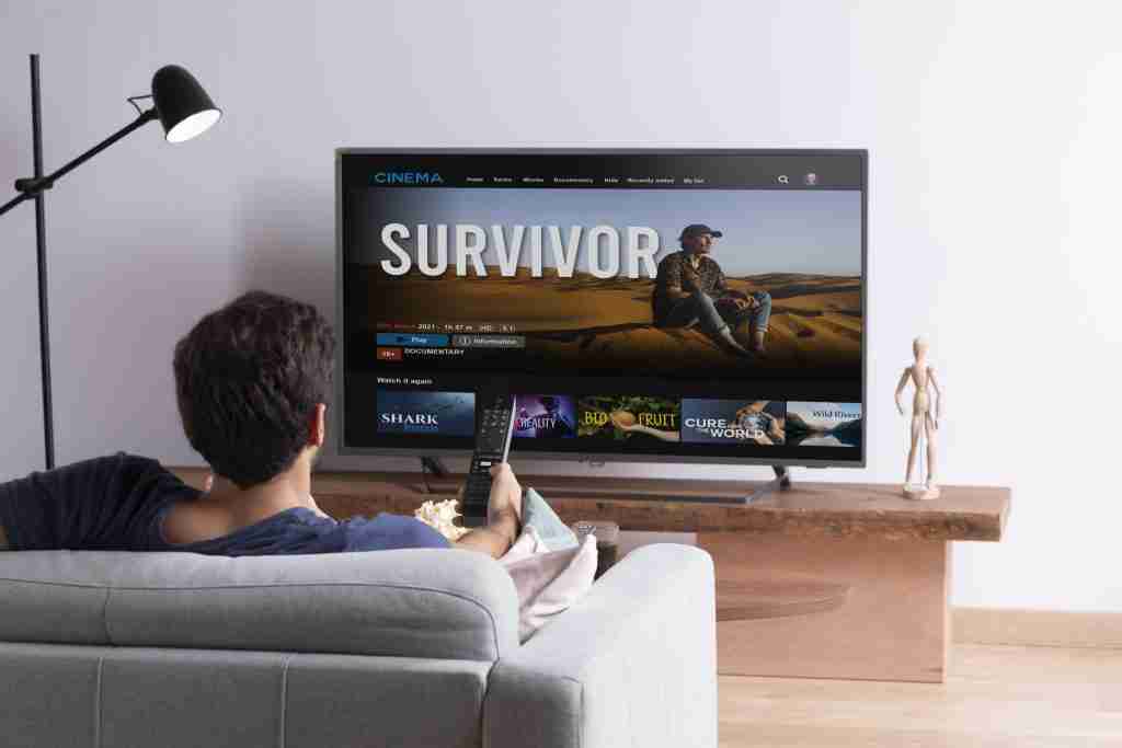 Man watching his favorite movie tv