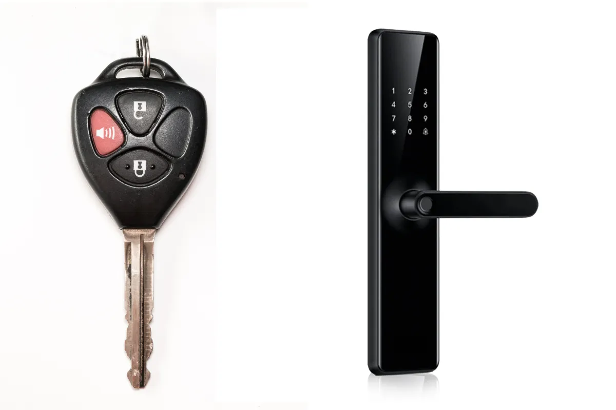 Imagen de llaves de carro y cerradura de puerta inteligente